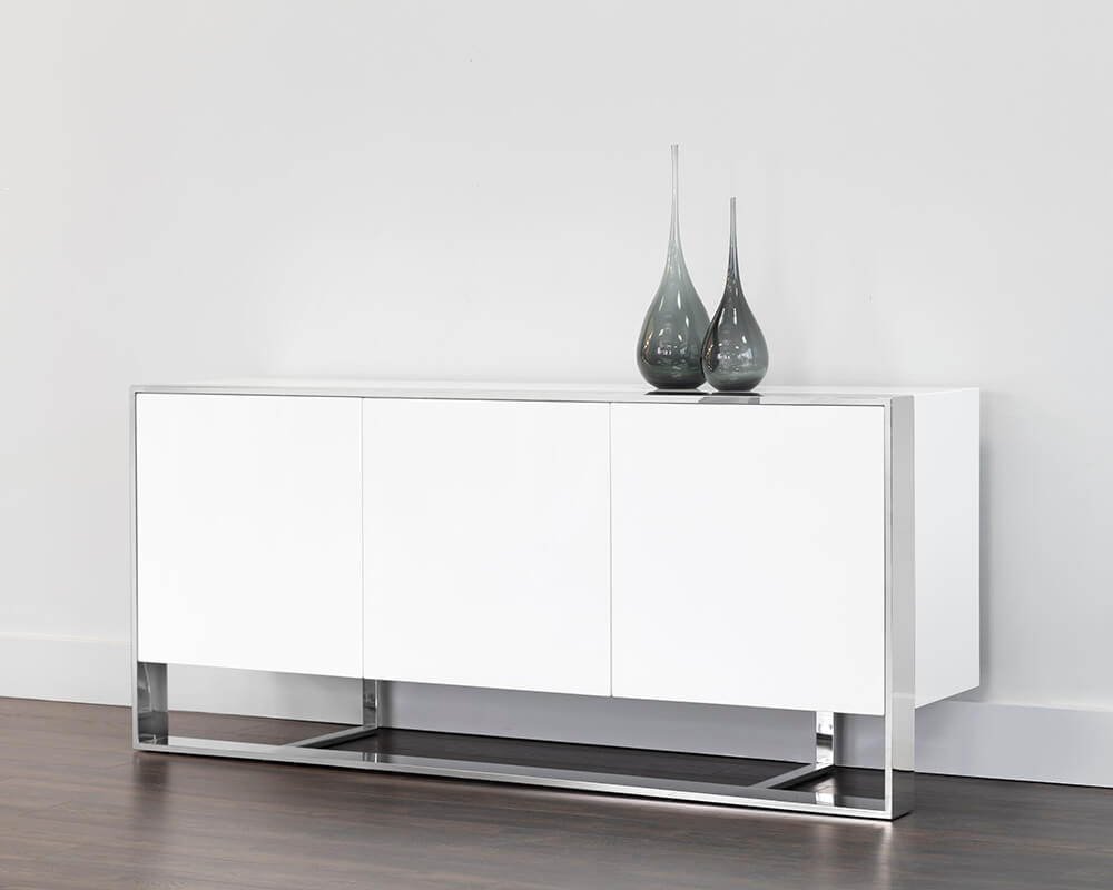 SUNPAN Dalton Sideboard - Stainless Steel - High Gloss White 101658