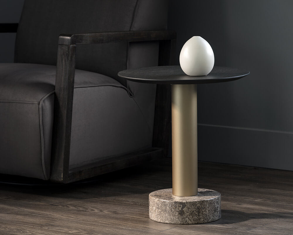 SUNAPN Monaco End Table - Gold - Grey Marble / Charcoal Grey 104629