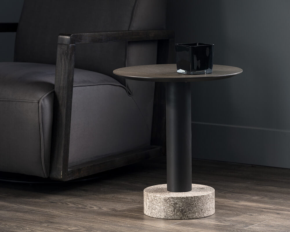 SUNPAN Monaco End Table - Black - Grey Marble / Raw Umber 104630