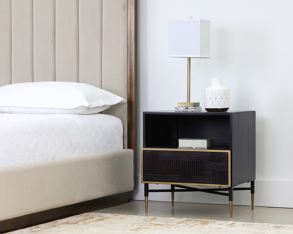 SUNPAN Markwood Nightstand - Brass - Dark Brown 105798