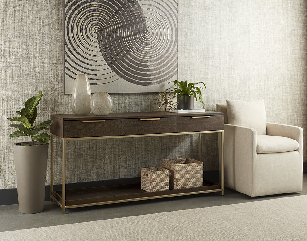 SUNPAN Rebel Console Table With Drawers - Gold - Charcoal Grey 105889