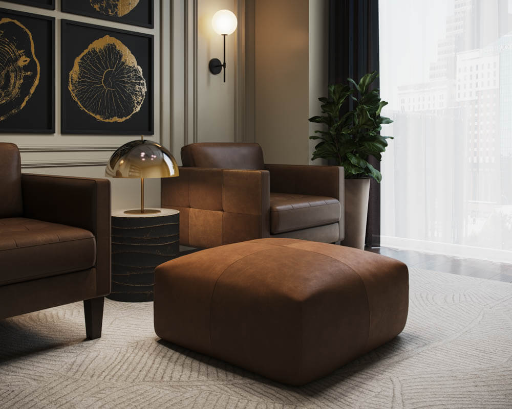 SUNPAN Elio Ottoman - Cognac Leather 111265