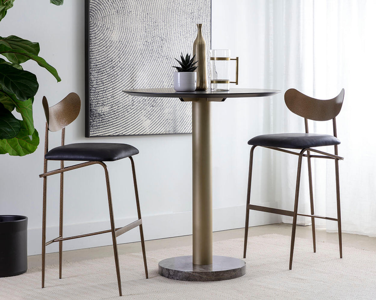 SUNPAN Gibbons Barstool - Antique Brass - Charcoal Black Leather 110366