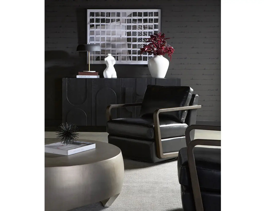 SUNPAN  CASTELL SWIVEL LOUNGE CHAIR - CORTINA BLACK LEATHER 111248