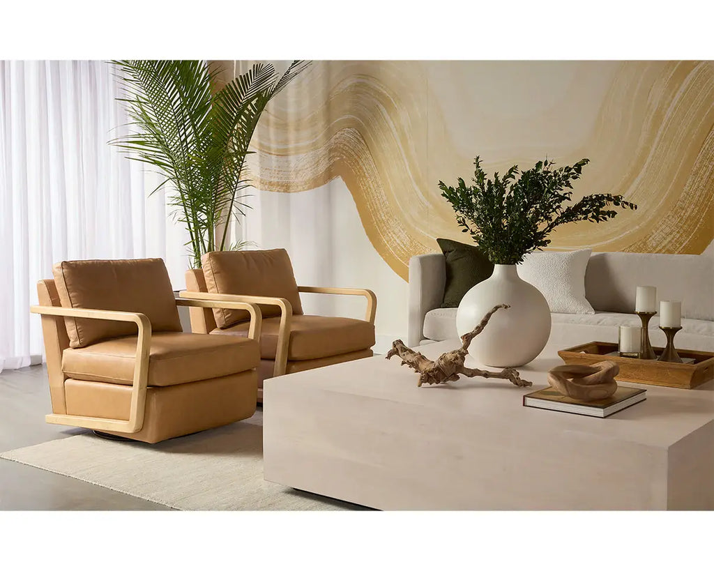 SUNPAN  CASTELL SWIVEL LOUNGE CHAIR - LUDLOW SESAME LEATHER 111249
