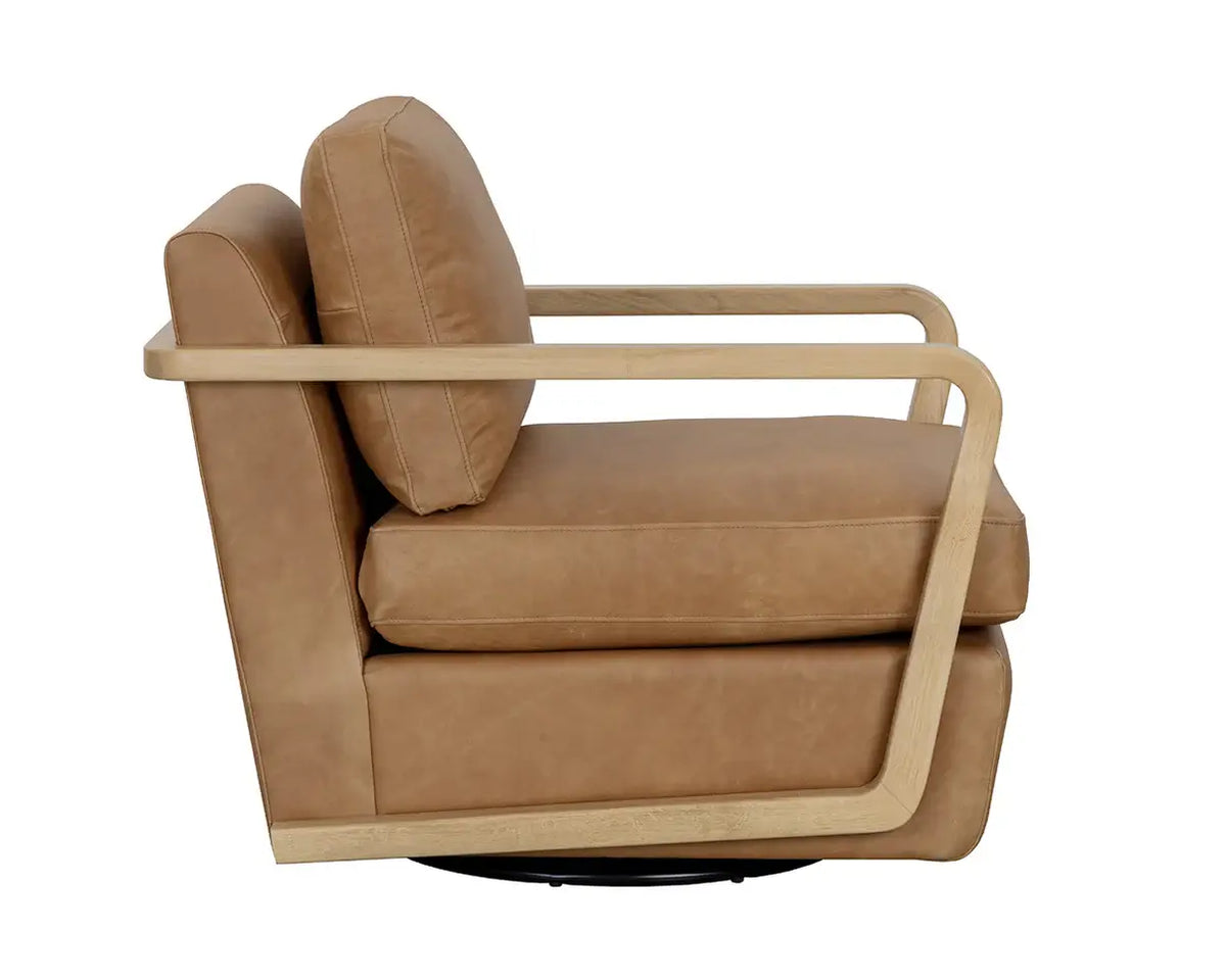 SUNPAN  CASTELL SWIVEL LOUNGE CHAIR - LUDLOW SESAME LEATHER 111249