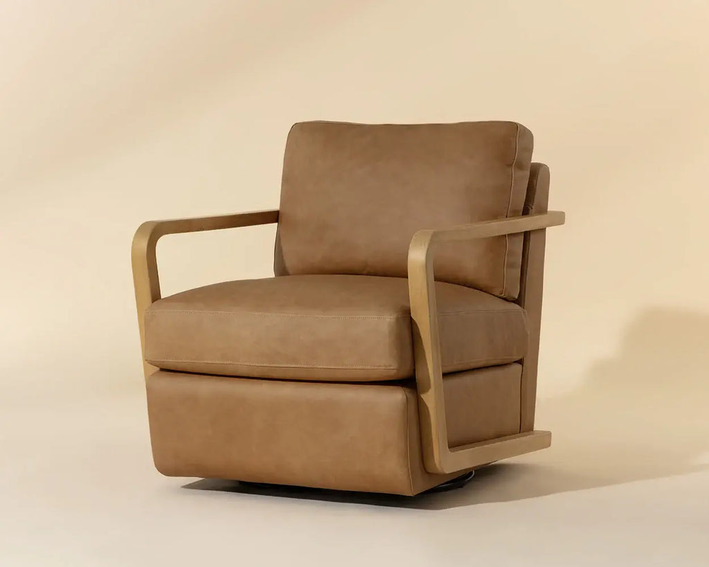 SUNPAN  CASTELL SWIVEL LOUNGE CHAIR - LUDLOW SESAME LEATHER 111249