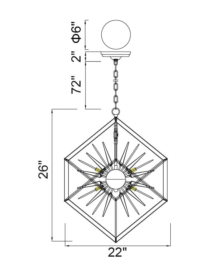 CWI LIGHTING 1178P22-6-601 STARBURST 6-LIGHT CHANDELIER