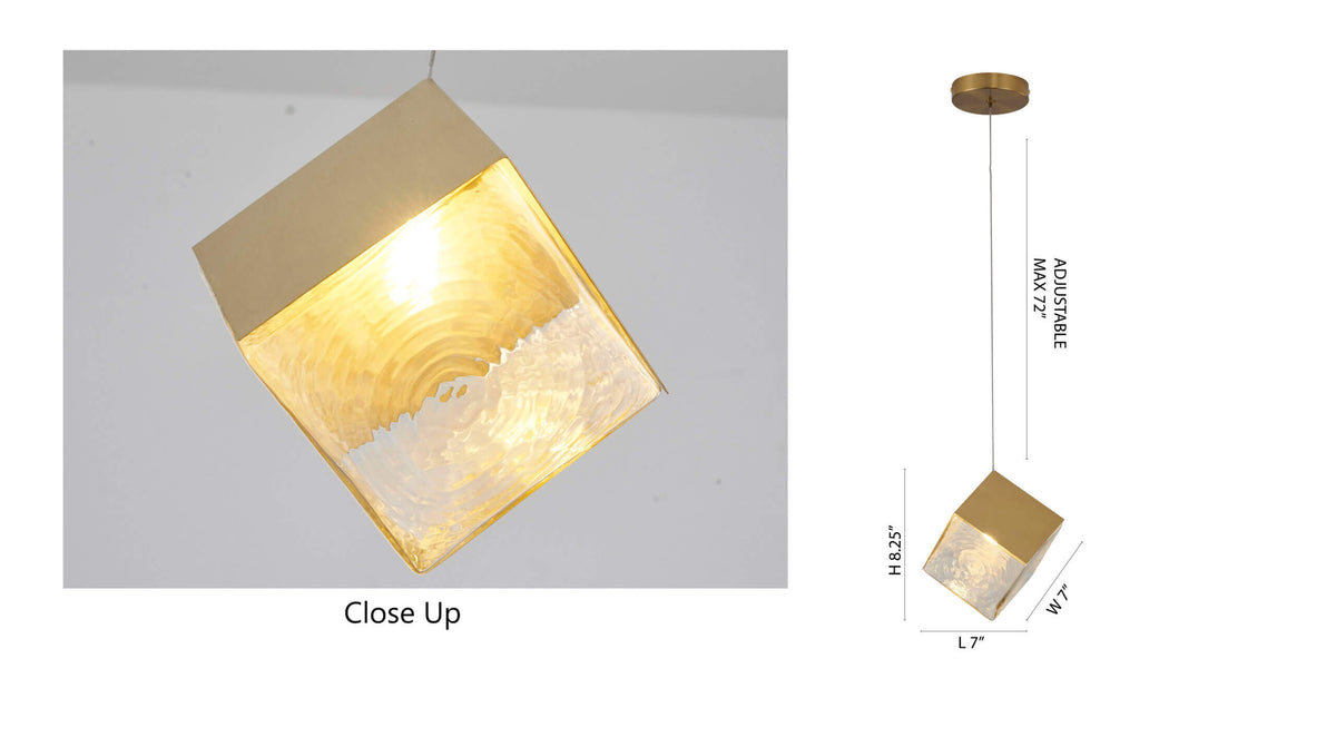 BETHEL BRASS FRAME CUBED PENDANT GL445P8BR