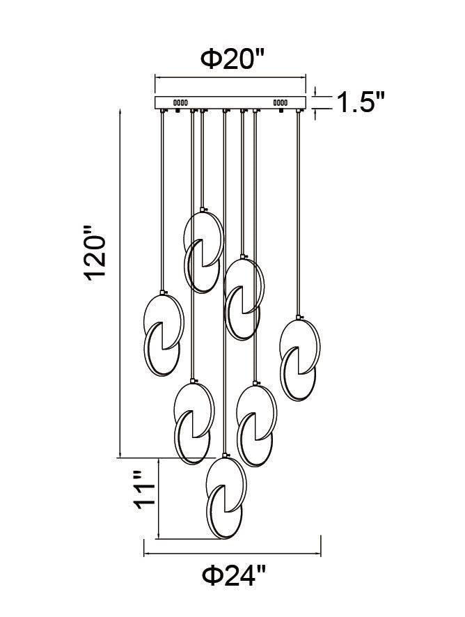CWI LIGHTING 1206P24-7-629 TRANCHE LED CHANDELIER