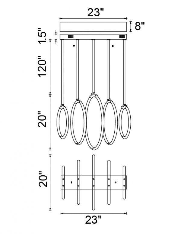 CWI LIGHTING HOOPS 5-LIGHT CHANDELIER 1273P23-5-101-RC