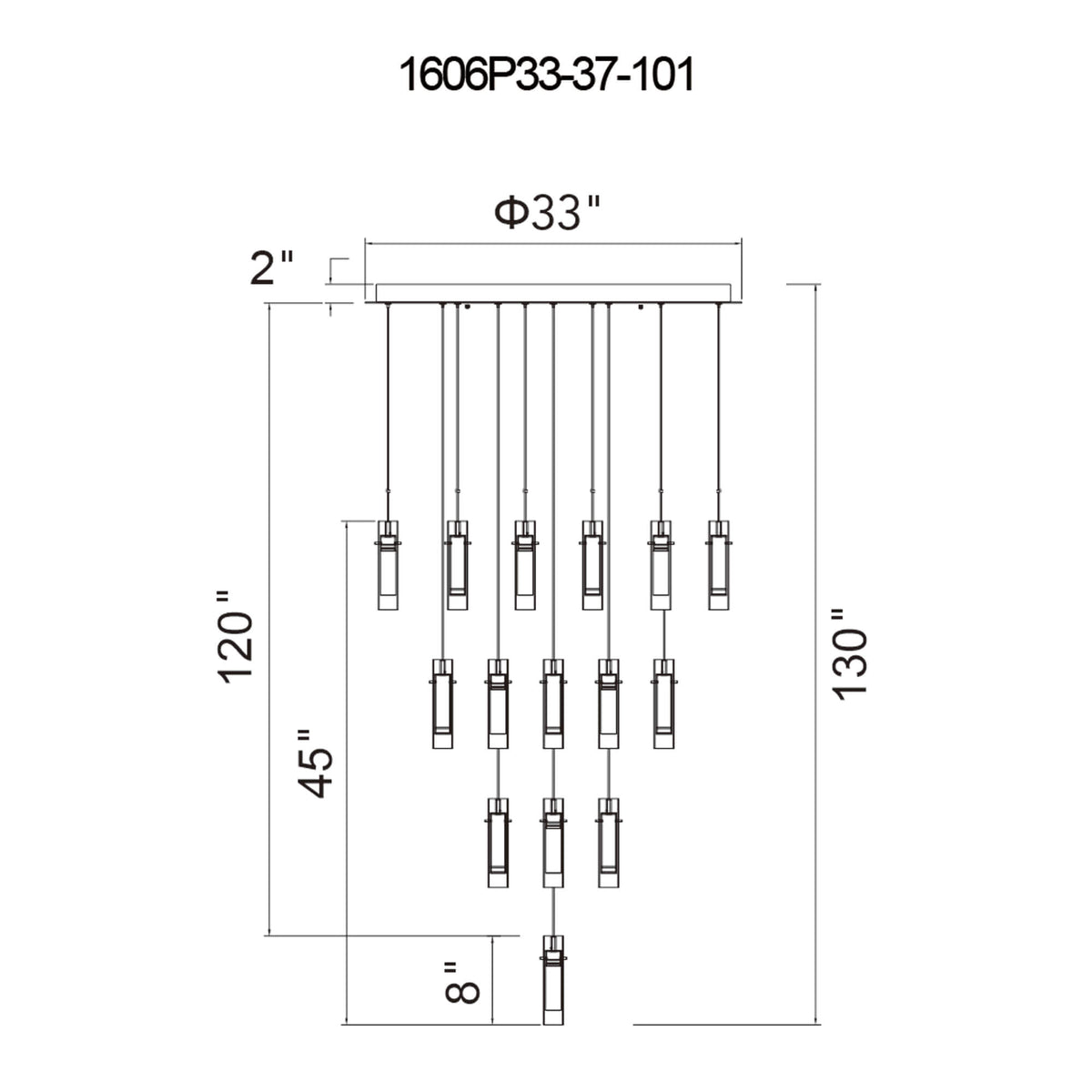 CWI LIGHTING OLINDA LED INTEGRATED BLACK CHANDELIER 1606P33-37-101