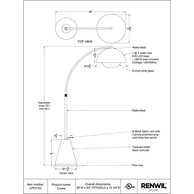 RENWIL COOKE FLOOR LAMP LPF3152