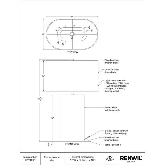 RENWIL IRISA LAMP LPT1258