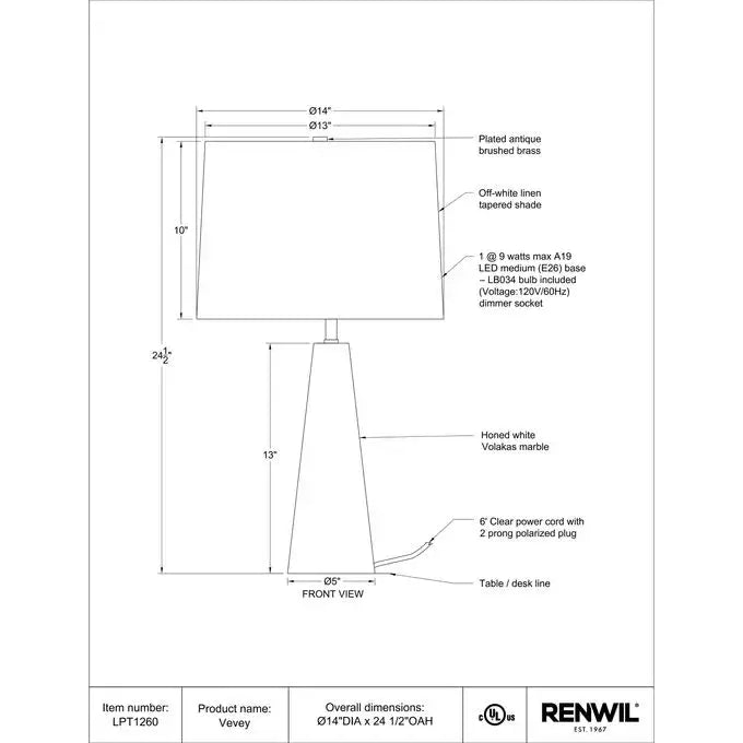 RENWIL VEVEY LAMP LPT1260