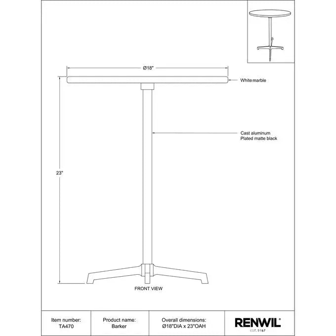 RENWIL BARKER TABLE TA470