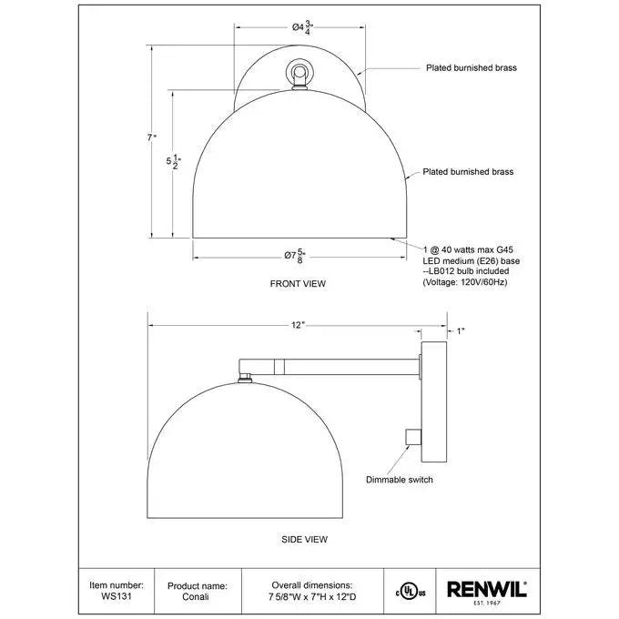 RENWIL CONALI SCONCE WS131