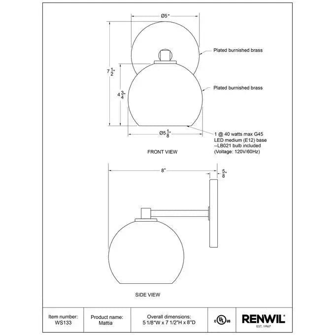 RENWIL MATTIA SCONCE WS133