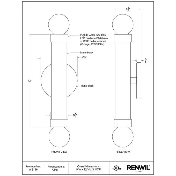 RENWIL ALIKA SCONCE WS137