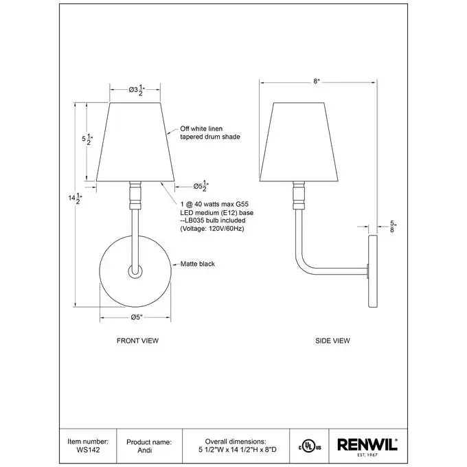 RENWIL MILLA SCONCE WS143