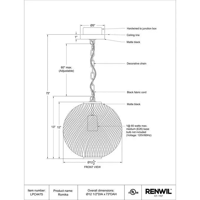 RENWIL ROMIKA PENDANT LPC4475