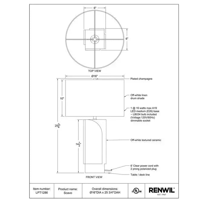 RENWIL SCAVO TABLE LAMP LPT1286