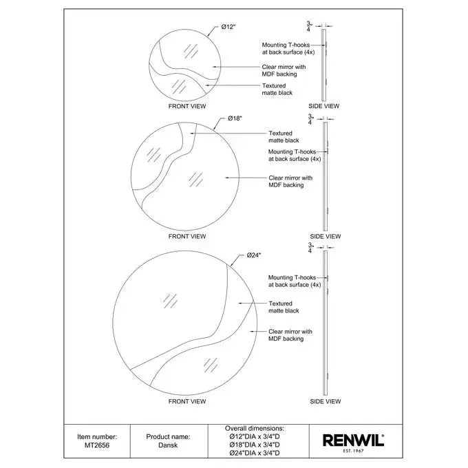 RENWIL DANSK MIRRORS SET OF THREE  MT2656