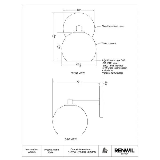 RENWIL CELA WALL SCONCE  WS149