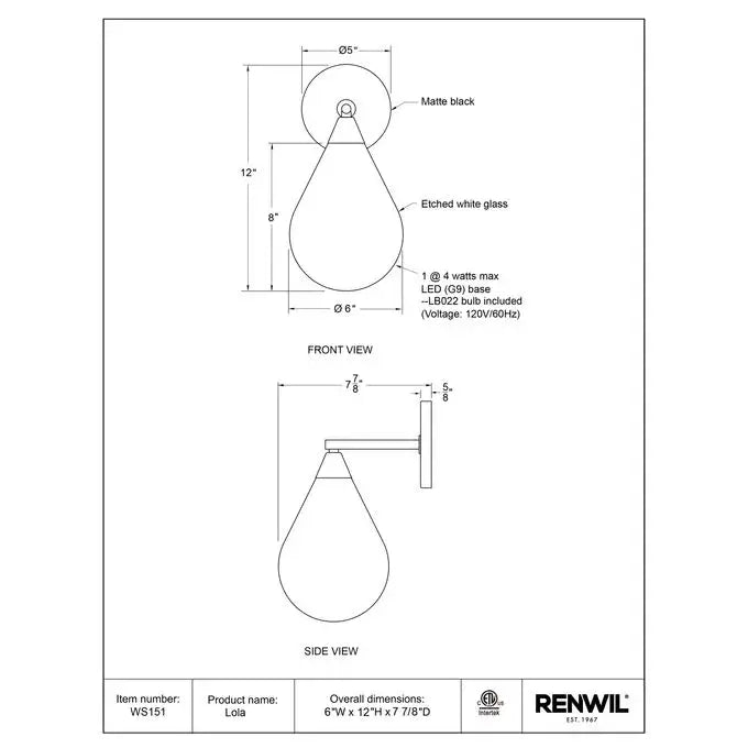 RENWIL LOLA WALL SCONCE WS151