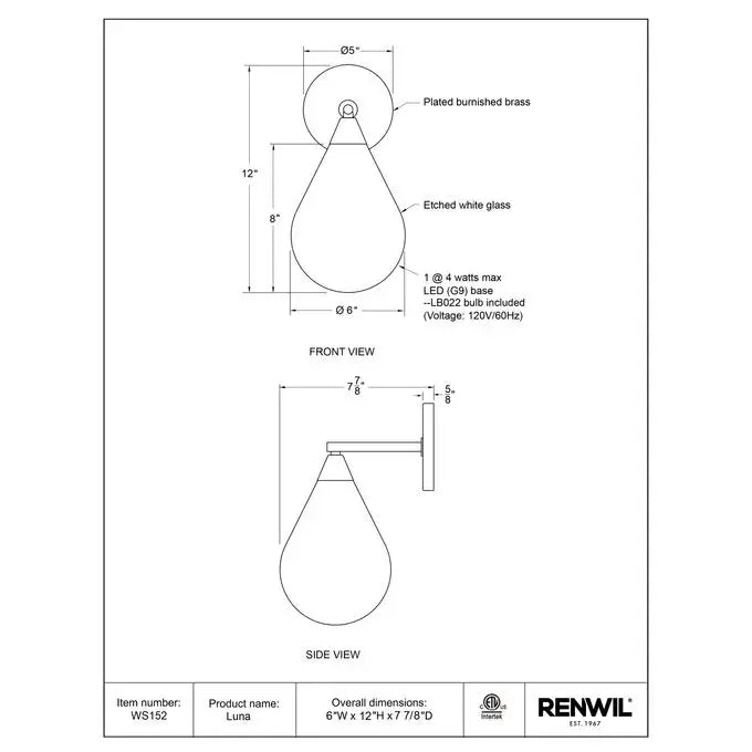 RENWIL LUNA WALL SCONCE WS152