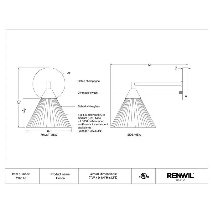 RENWIL BOCCA WALL SCONCE  WS148