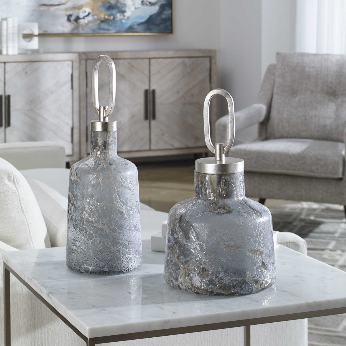 Uttermost Storm Art Glass Bottles S/2 17840