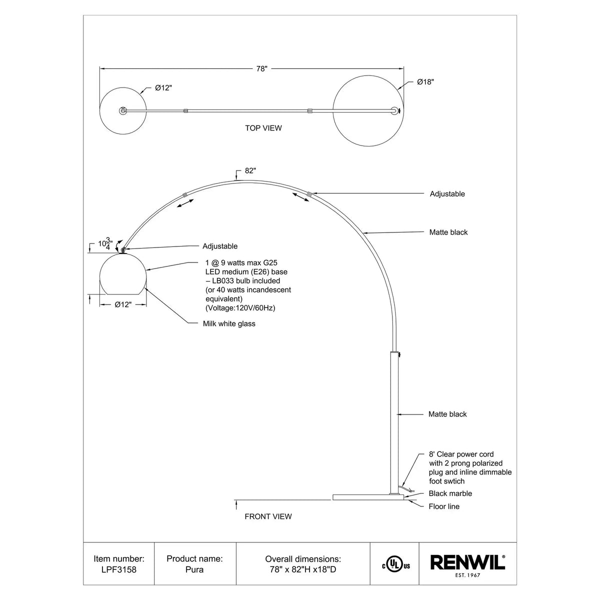 RENWIL PURA FLOOR LAMP LPF3158
