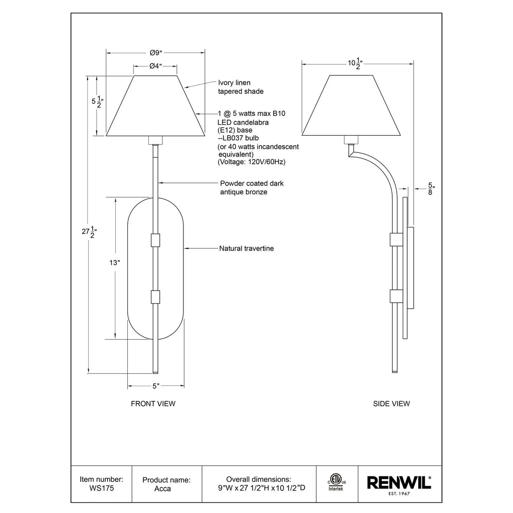 RENWIL ACCA WALL SCONCE WS175