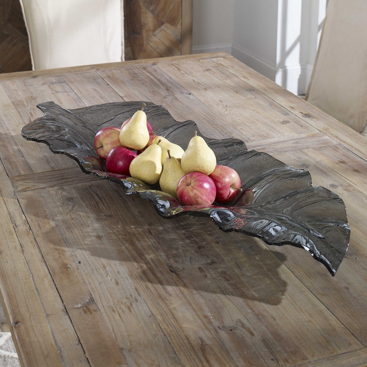 Uttermost Smoked Leaf Glass Tray 19862