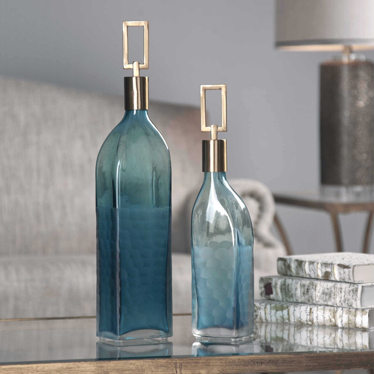 Uttermost Annabella Teal Glass Bottles S/2 20076
