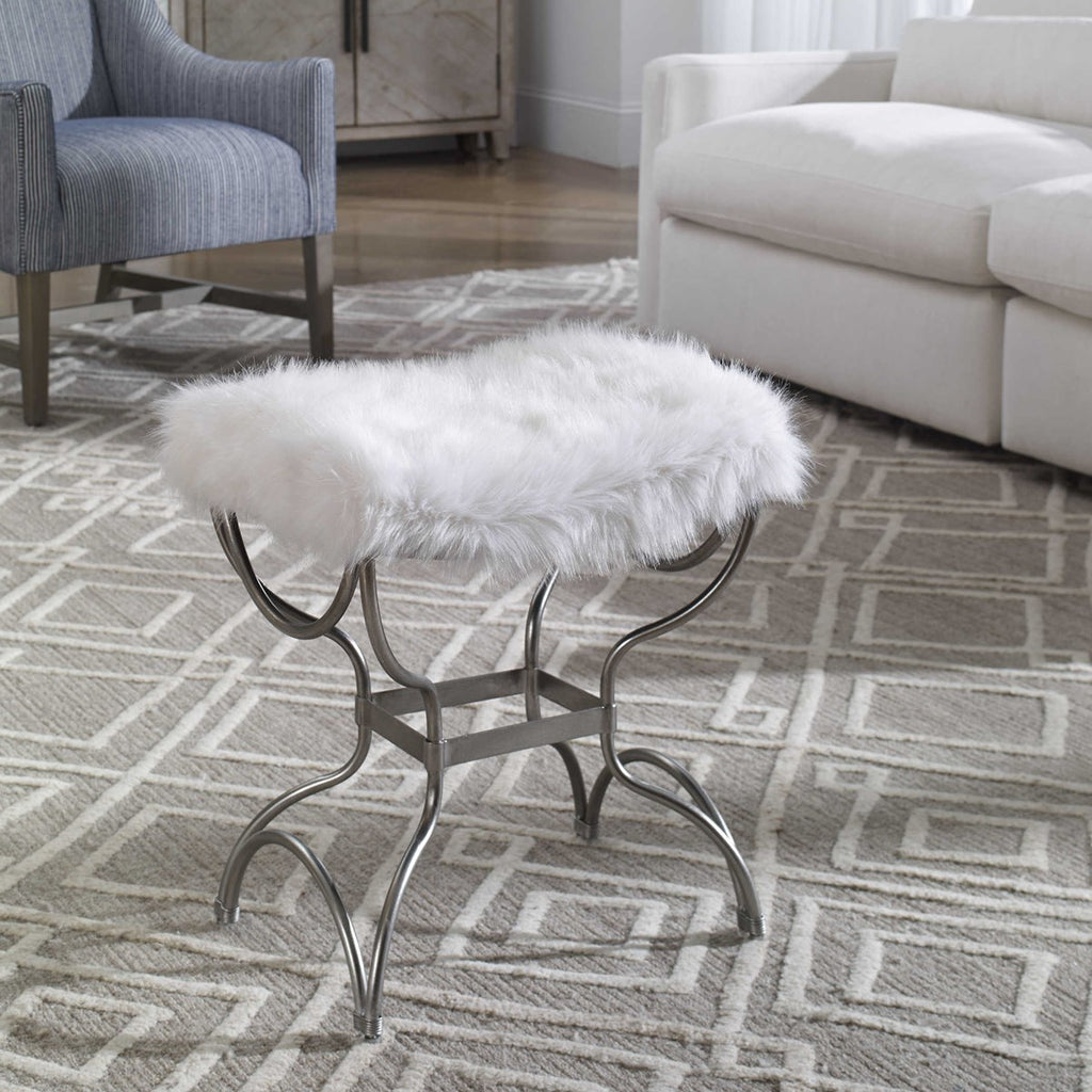 Uttermost Channon White Fur Small Bench 23496