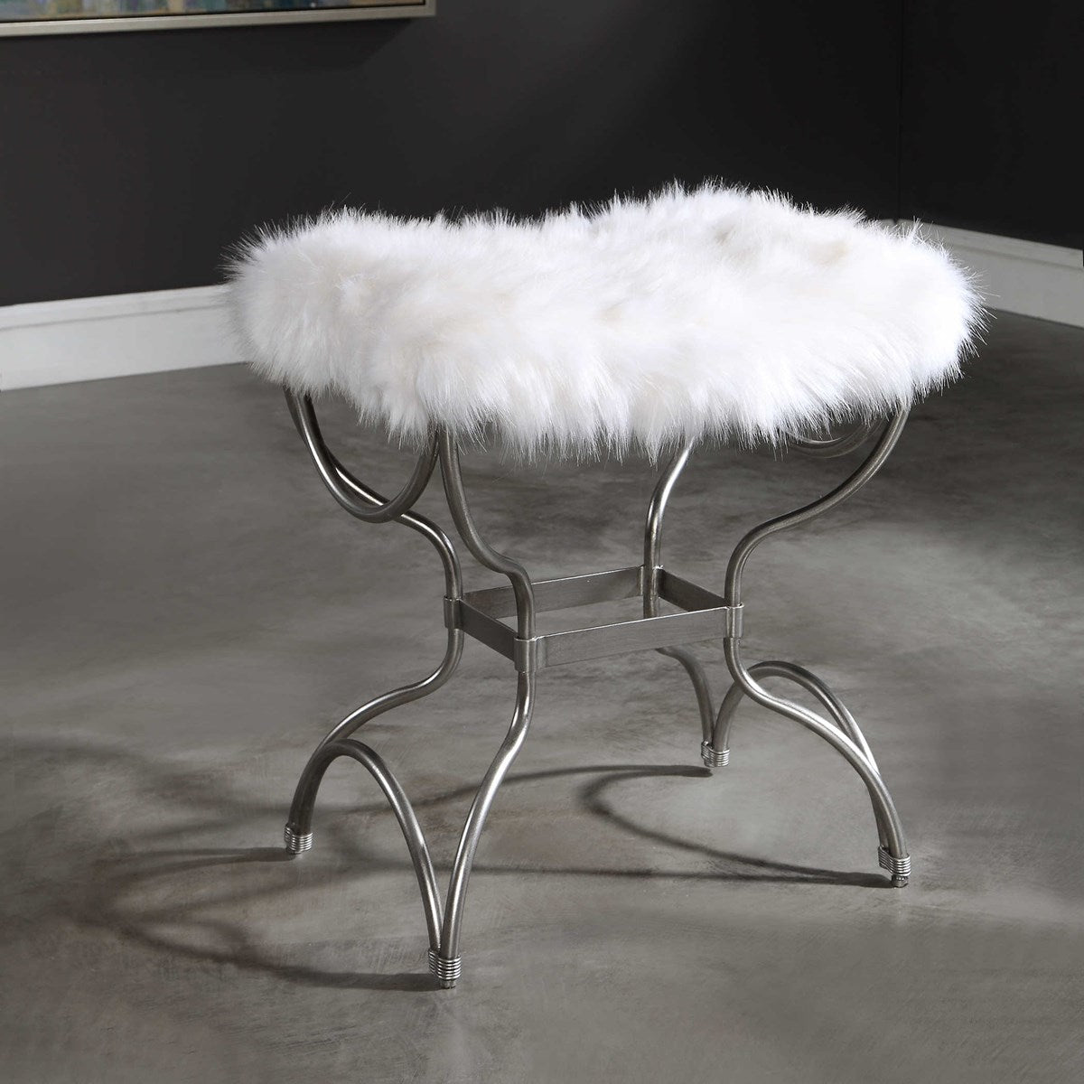 Uttermost Channon White Fur Small Bench 23496