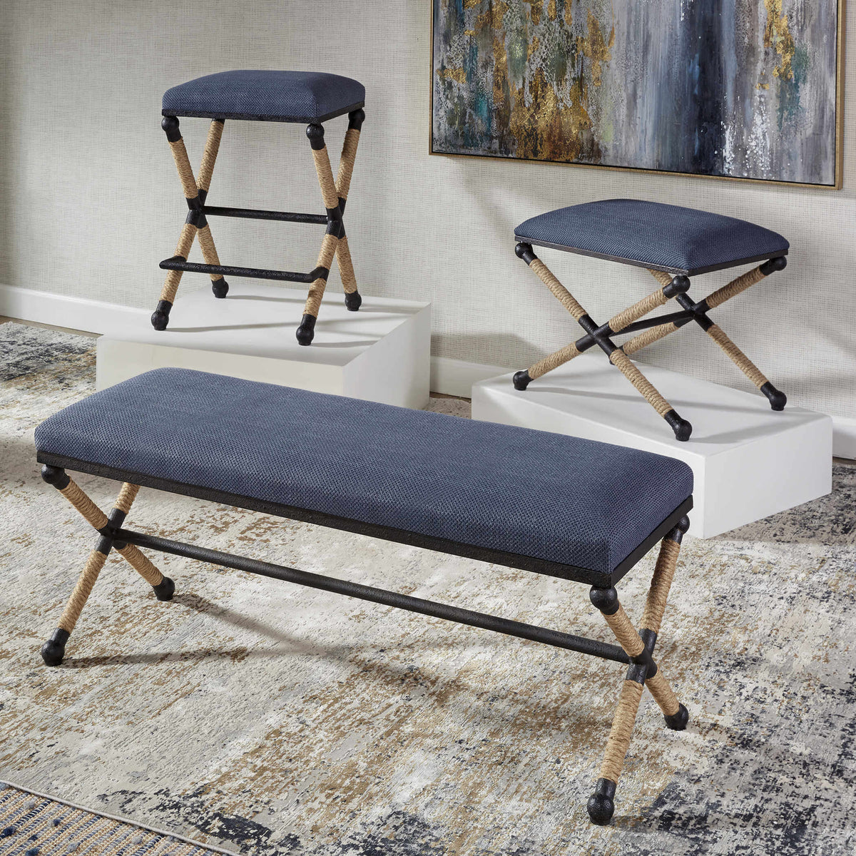 UTTERMOST FIRTH BENCH NAVY 23713