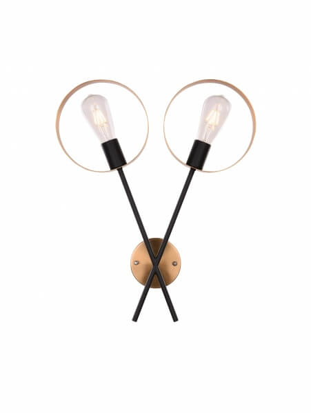 BETHEL TWO LIGHT BLACK & GOLD METAL FRAME WALL SCONCE DU130W17G