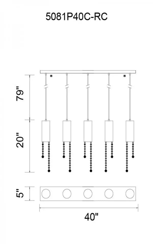 CWI LIGHTING EXTENDED 5-LIGHT CHANDELIER 5081P40C-RC