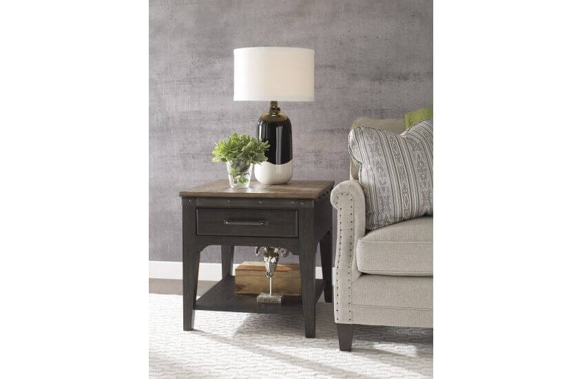 KINCAID PLANK ROAD ARTISANS RECTANGULAR DRAWER END TABLE CHARCOAL 706-915C