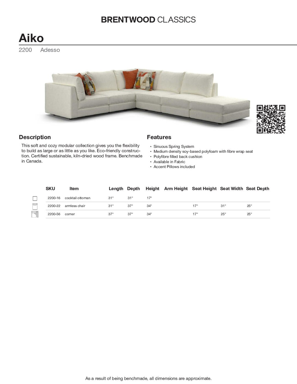 BRENTWOOD CLASSICS AIKO MODULAR COLLECTION 2200