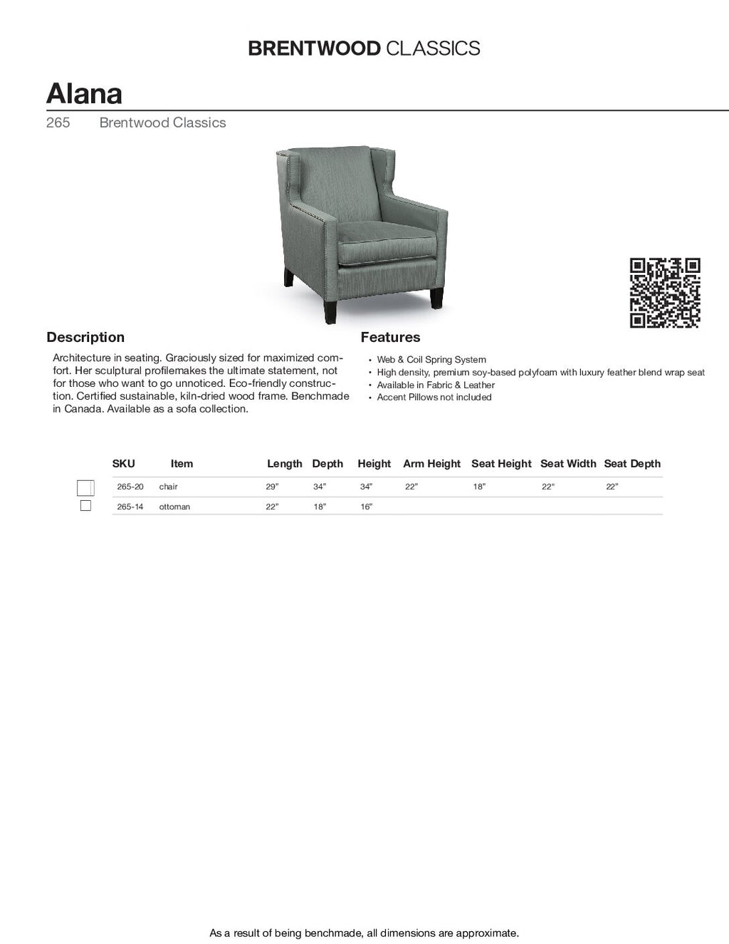 BRENTWOOD Alana Wing Chair 265-20