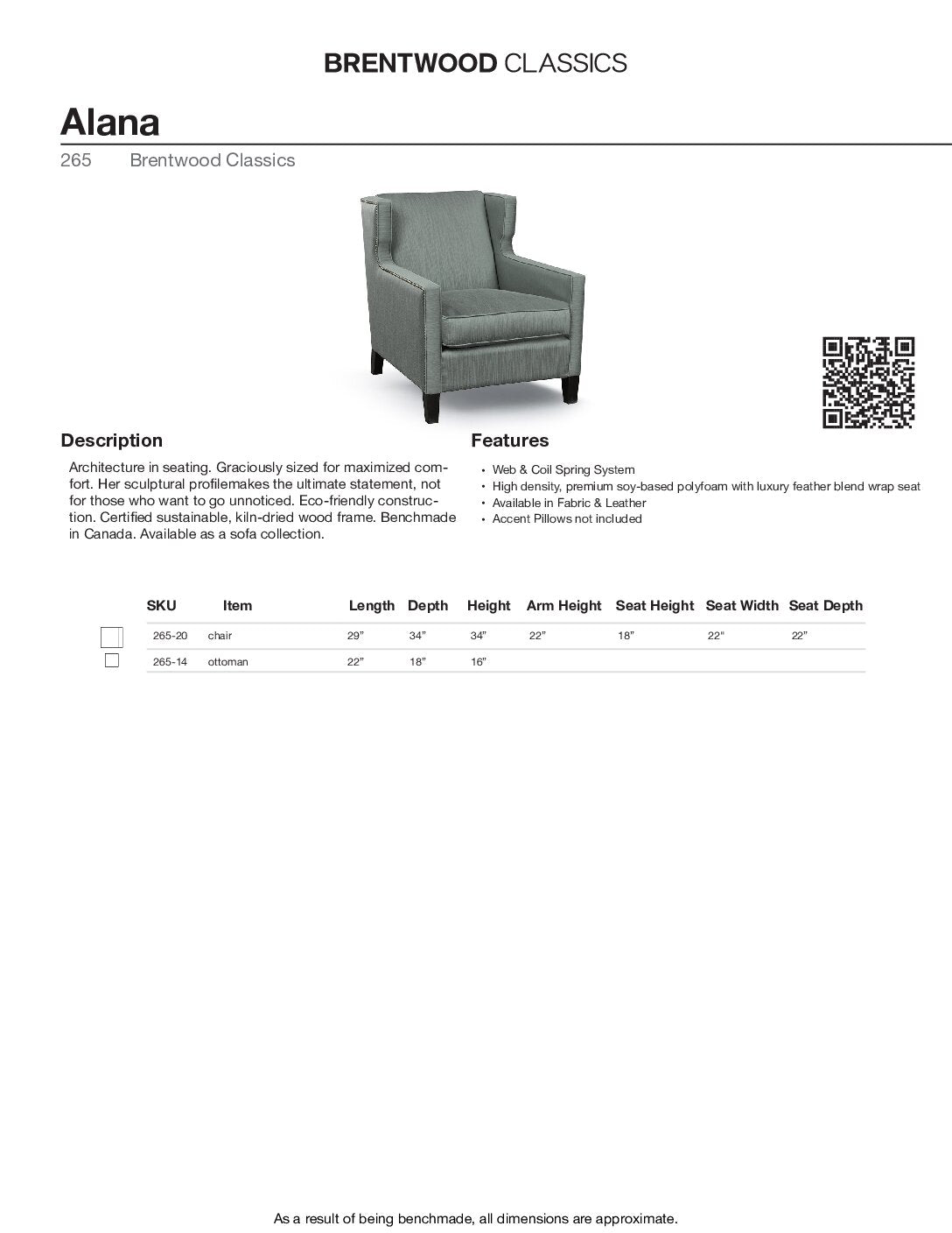 BRENTWOOD Alana Wing Chair 265-20