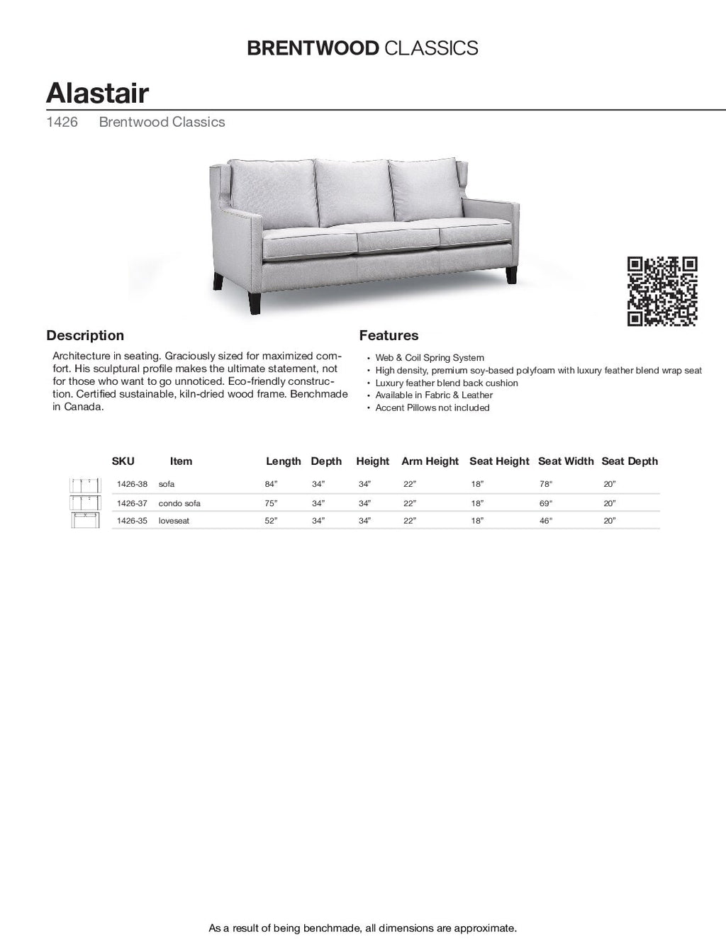 BRENTWOOD ALASTAIR Sofa 1426-38