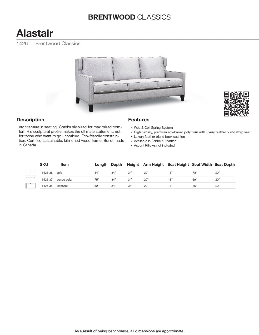 BRENTWOOD ALASTAIR Sofa 1426-38