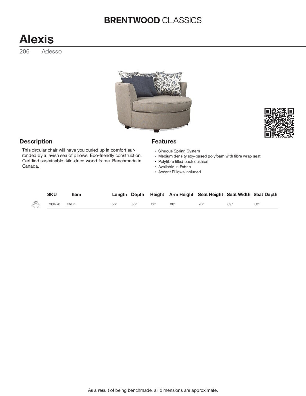 BRENTWOOD Alexis Circular Chair 206-20