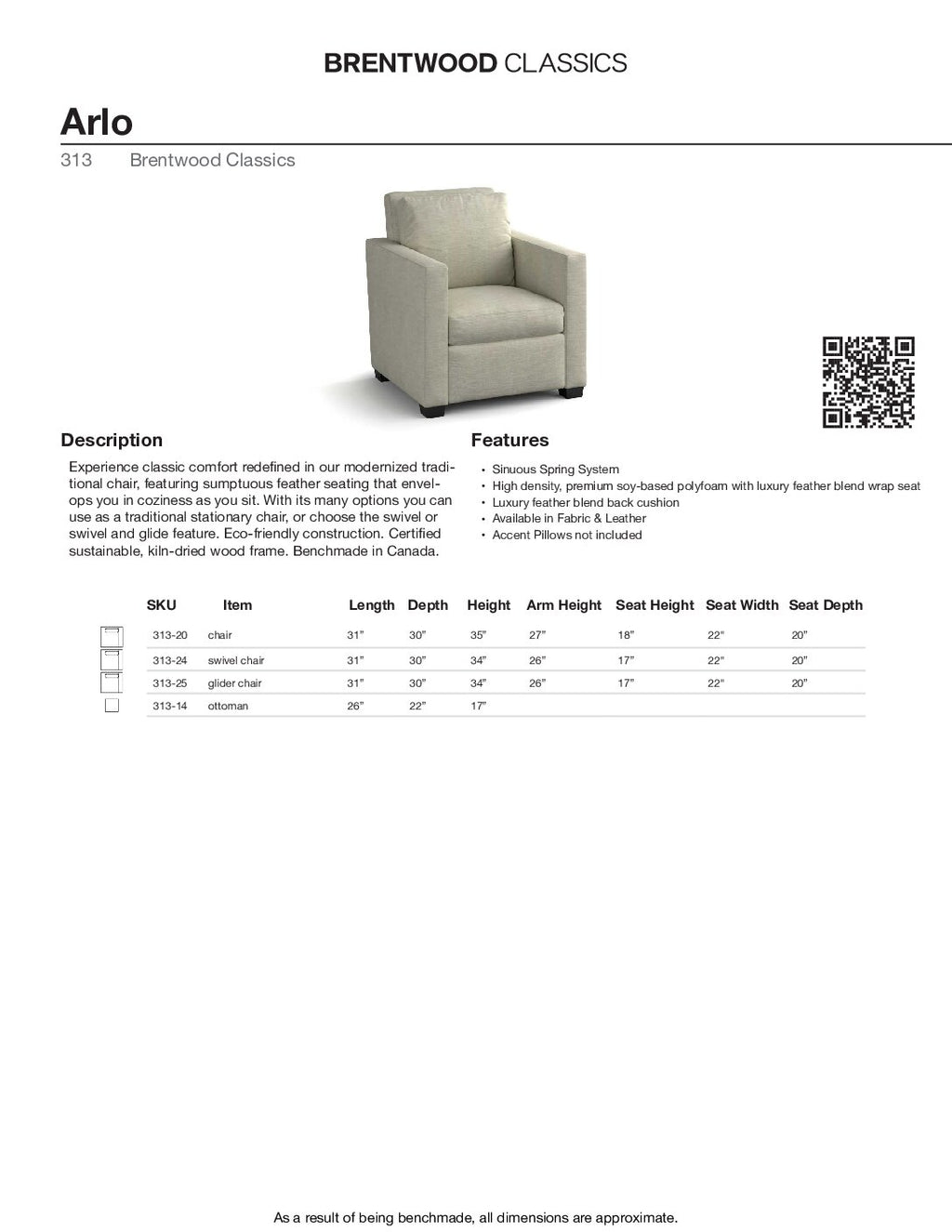 BRENTWOOD CLASSICS ARLO CHAIR COLLECTION 313-20
