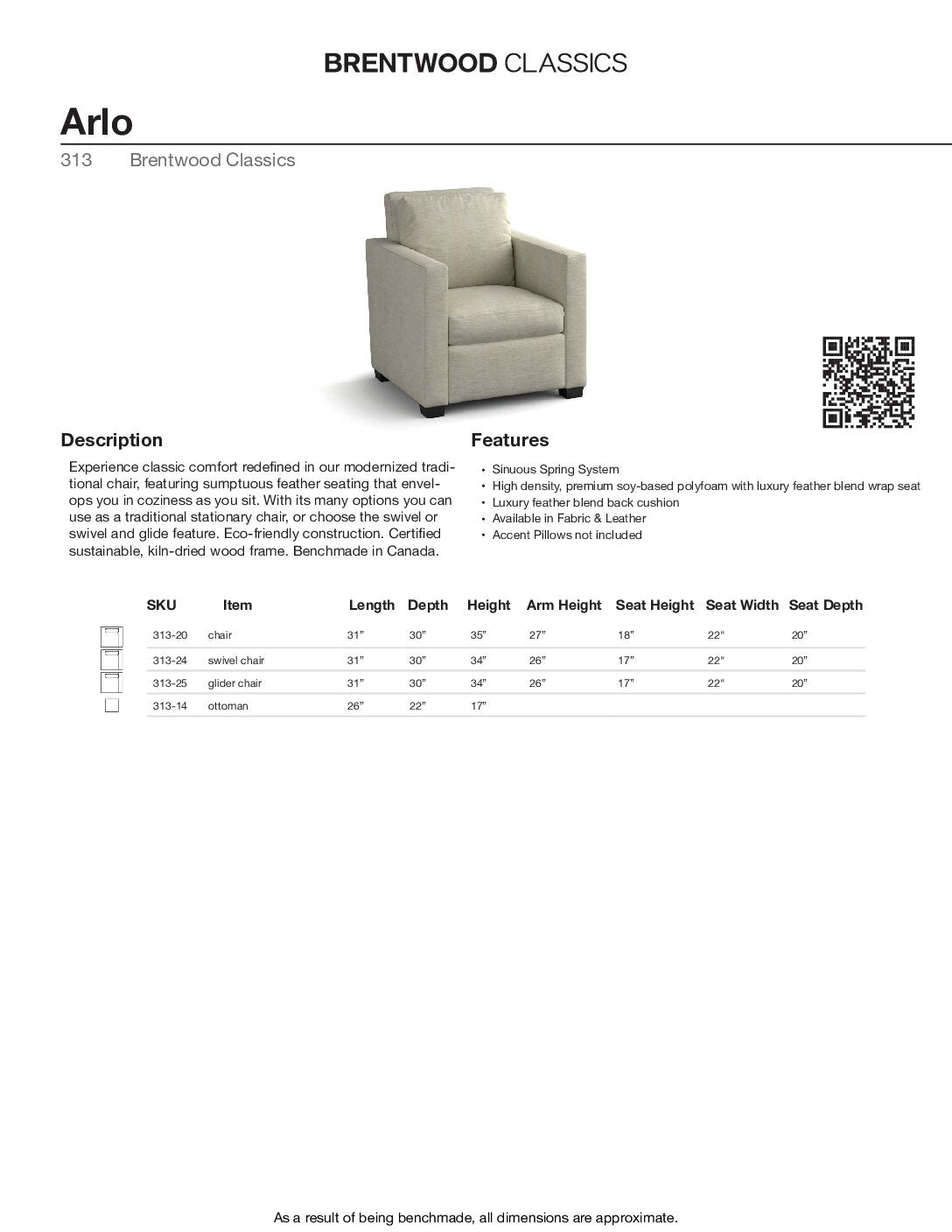 BRENTWOOD CLASSICS ARLO CHAIR COLLECTION 313-20